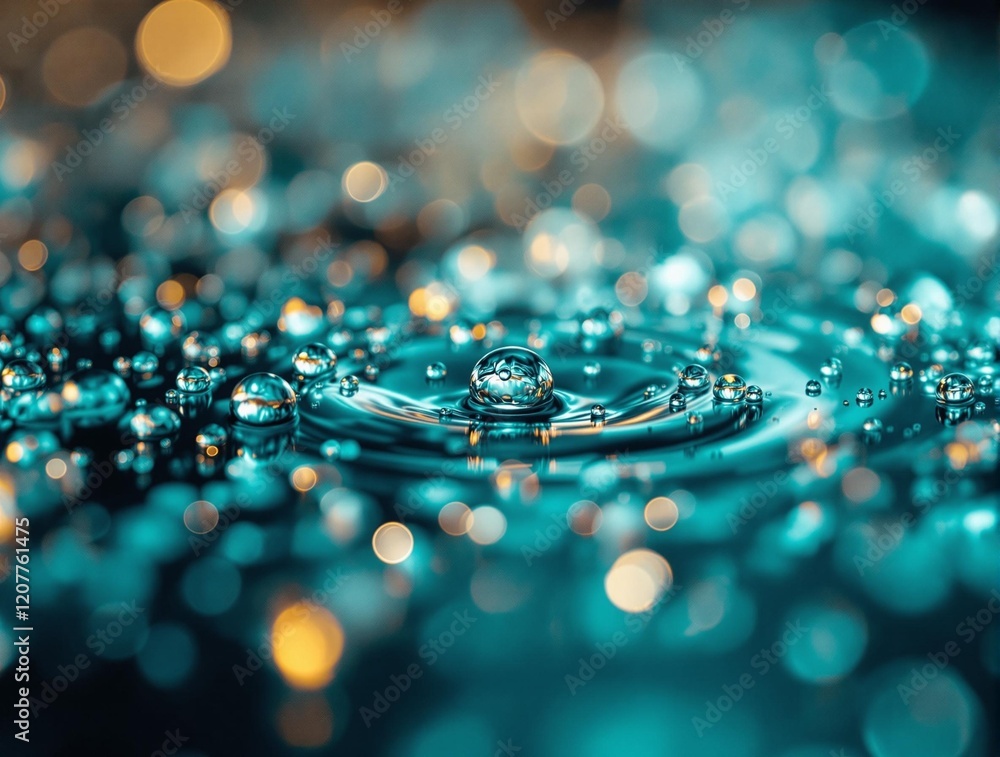 Fototapete a vibrant turquoise abstract background with a series of blurred bokeh lights, creating a dynamic and visually striking effect.