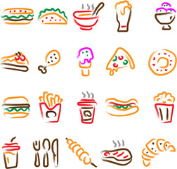 Cute and colorful hand-drawn food and drink images