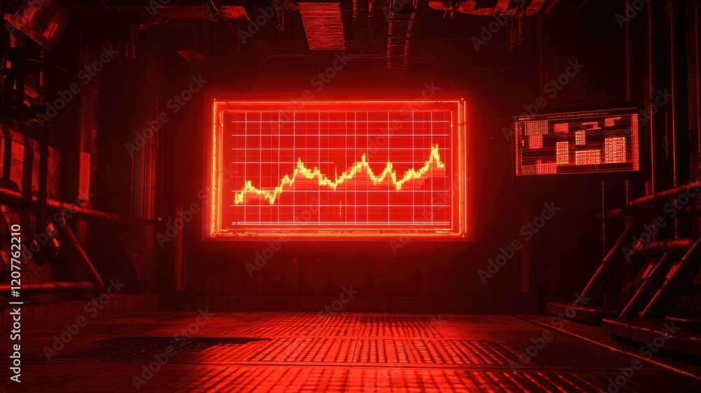 Poster neon red graph displaying data trends in high-tech environment