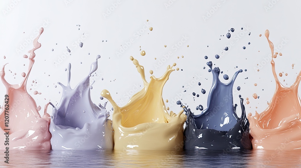 Poster vibrant splashes of paint burst in a dynamic display, showcasing an explosion of colors on a clean w
