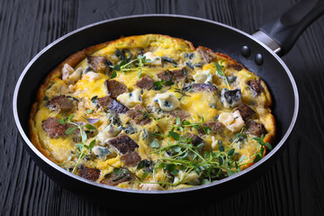 omelette with blue cheese, rye croutons and thyme