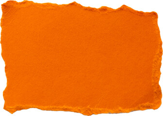 Stock image of textured paper background with torn edges, orange piece of paper with rough uneven edges, PNG background