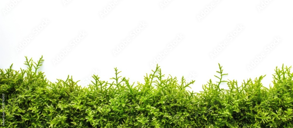 Poster lush green bryophytes with rhizoids on crisp white background creating an ideal space for text or gr