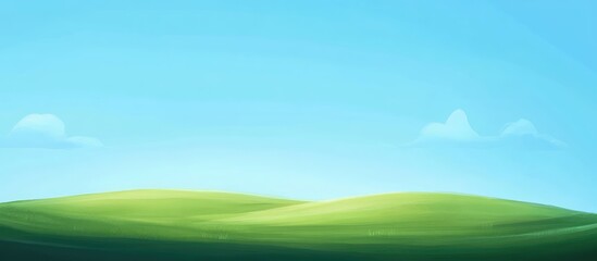 Obraz premium Lush Green Hills Under a Bright Blue Sky with Soft Clouds and Ample Blank Space for Text Overlay