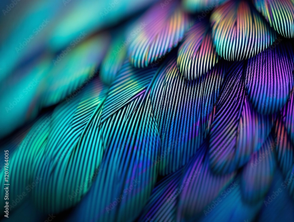 Aufkleber a close-up of a colorful, iridescent bird feather with a gradient of blue, green, and purple hues. t