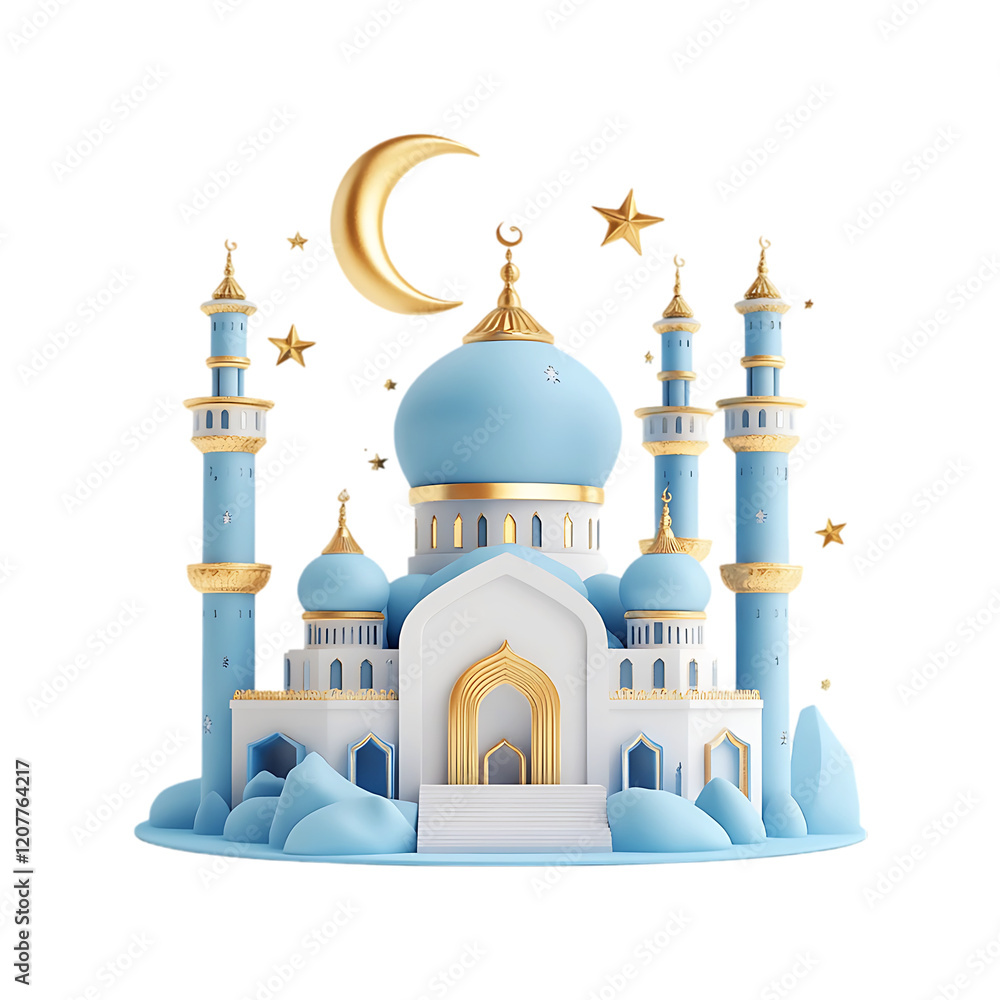 Wall mural 3D mosque on a transparent background. Ai generative