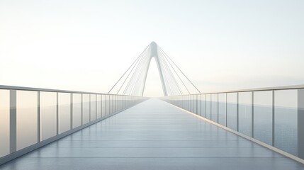 Obraz premium Modern suspension bridge with sleek cables and minimalist design, symbolizing engineering innovation, architectural beauty, and urban infrastructure in a serene high resolution photograph