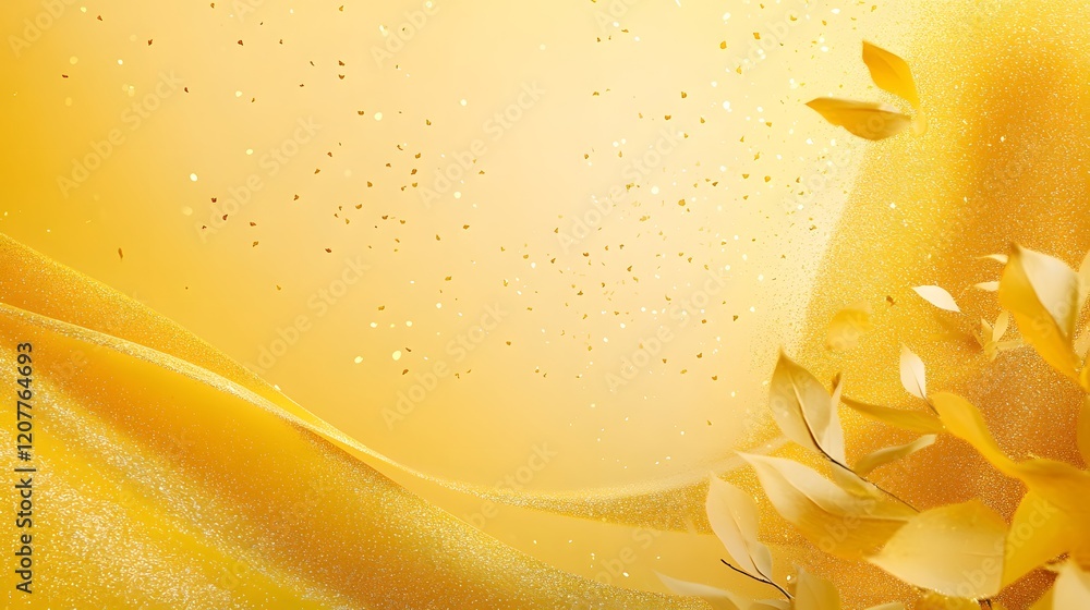 Poster golden yellow background with sparkles and light rays, allowing plenty of space for product display