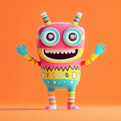 Colorful Cartoon Monster Character with Big Eyes and Cheerful Smile