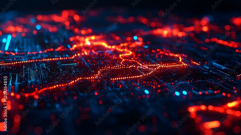 Poster glowing global communication network with futuristic transport pathways in minimal 3d