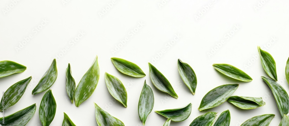 Poster lush green cactus leaves arranged on a soft off-white background providing ample empty copy space fo