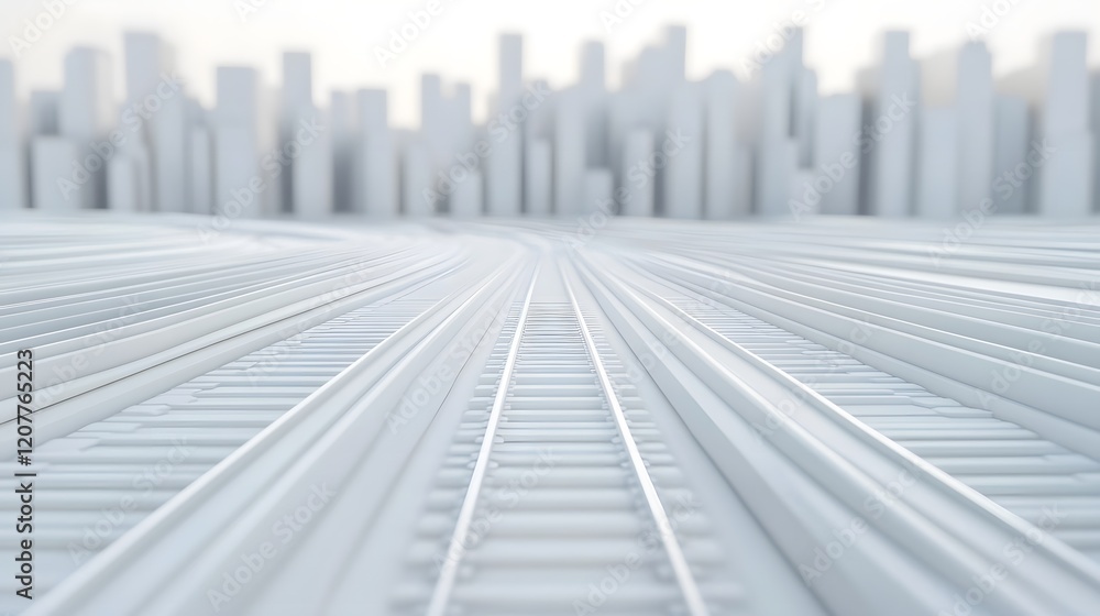 Poster interconnected metropolis:urban landscape with seamless rail network in a soft,textural 3d
