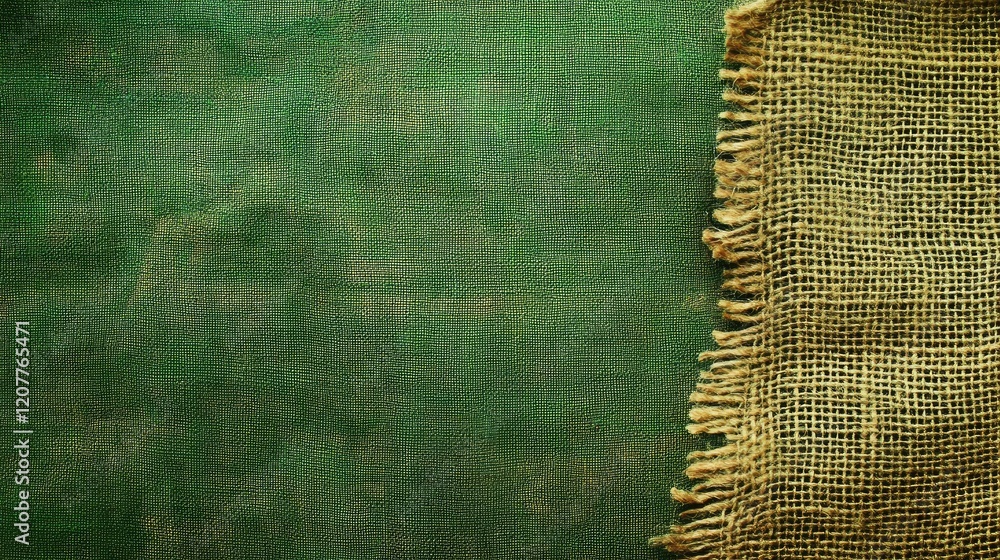 Aufkleber green burlap texture on dark grunge canvas background with black and grey wooden elements and empty 