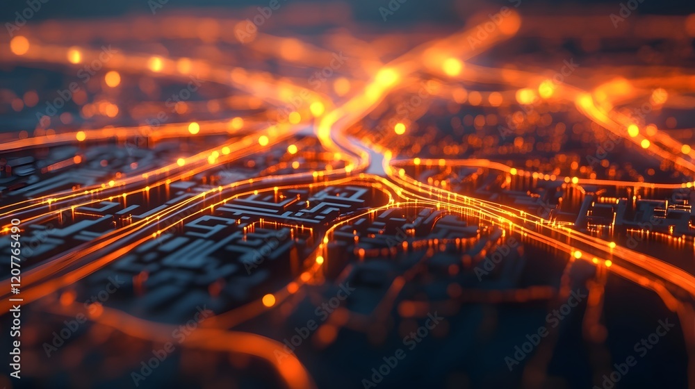Poster glowing circular transit map - futuristic 3d of minimalist transportation network