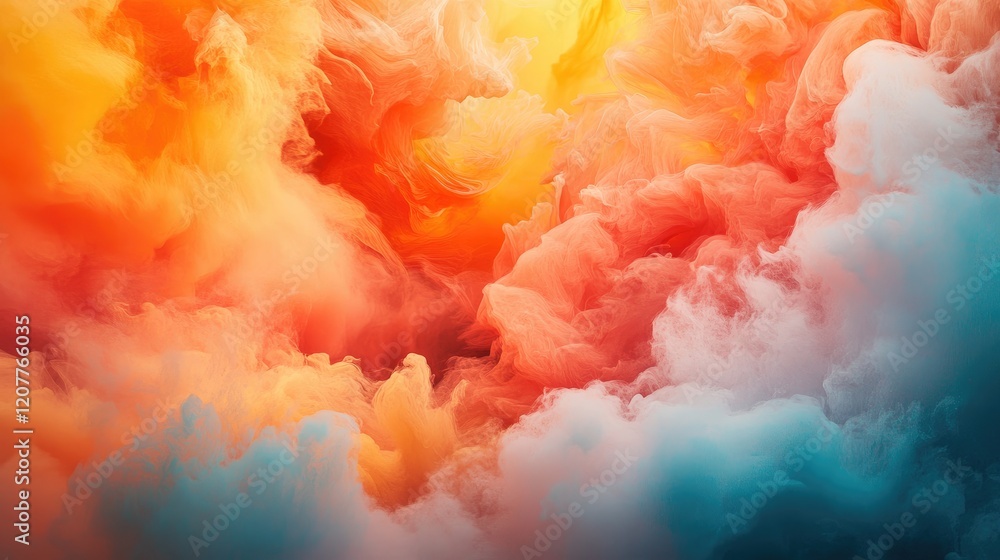Poster dynamic abstract clouds in vibrant shades of orange and red creating an emotional fusion reminiscent