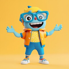Fototapeta premium Cheerful Cartoon Character in Bright Colors with Playful Expression