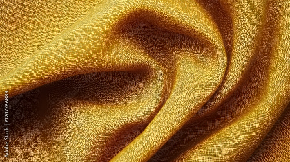 Poster textured mustard yellow fabric background with soft drapes highlighting subtle weave details for des