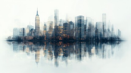 Fototapeta premium Futuristic Cityscape with Vibrant Reflections and Double Exposure Effect 7