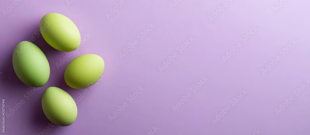 Poster colorful easter eggs displayed on purple backdrop with ample empty space for text placement