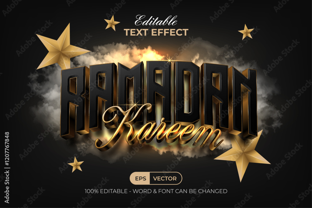 Poster golden ramadan text effect cinematic style. editable text effect.