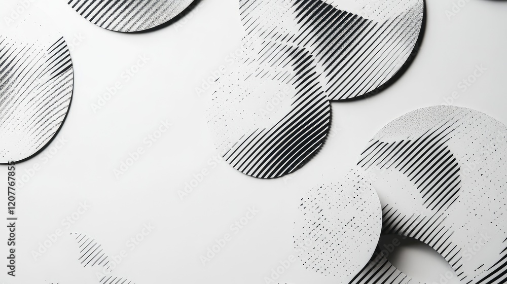Poster abstract geometric design in black and white circles on a white surface with modern pattern textures