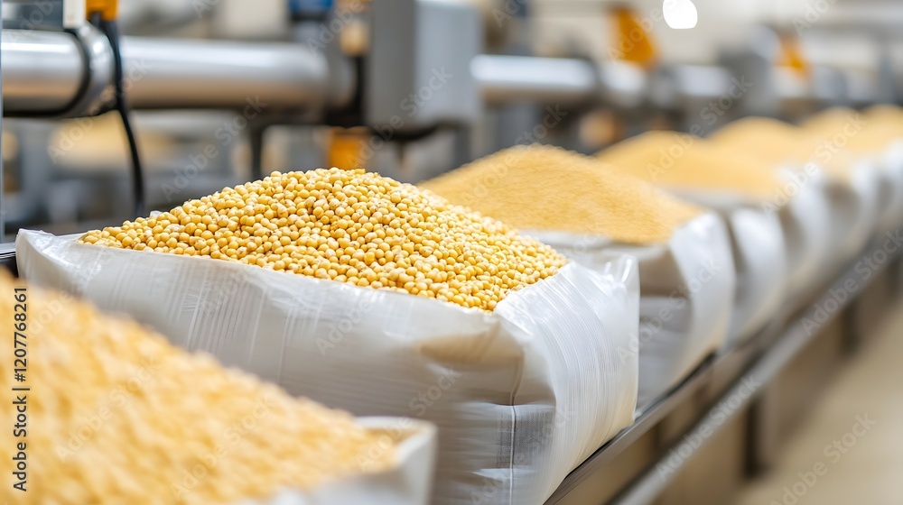 Poster automated packaging line for corn feed production in factory setting