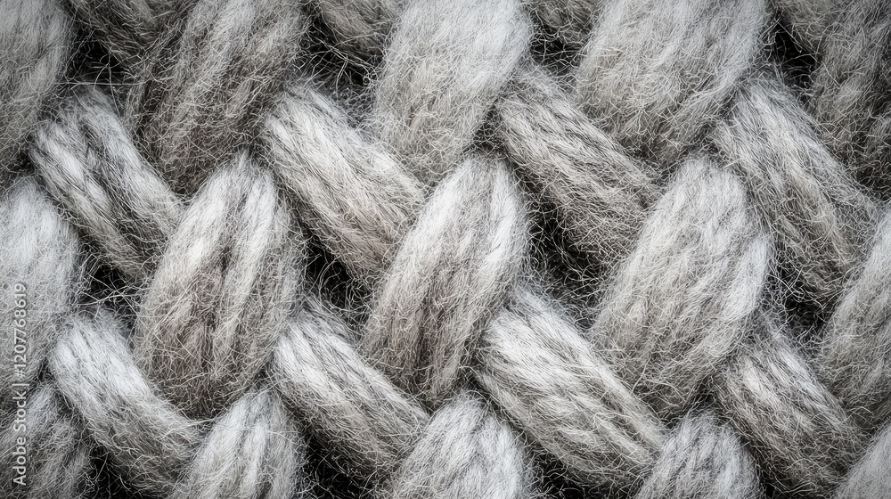 Poster gray wool woven textured background highlighting intricate fibers and interlaced threads creating a 