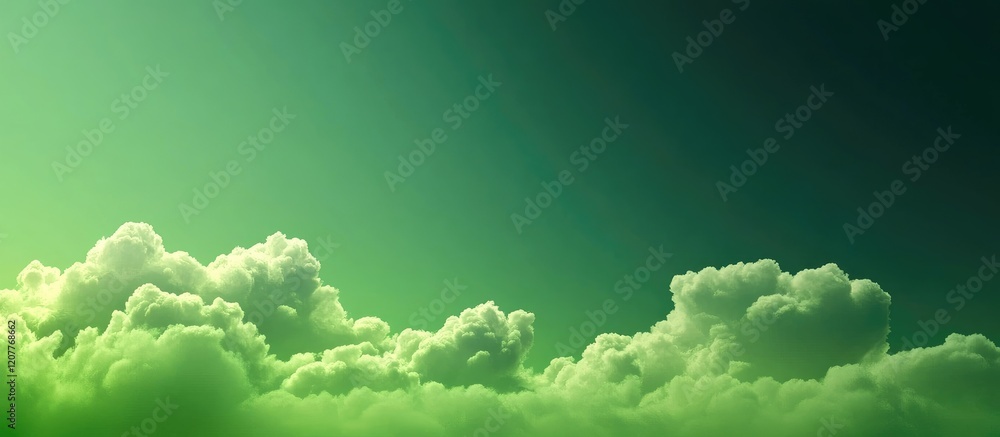 Poster green cloud computing storage network with soft fluffy clouds and tranquil gradient sky ideal for te
