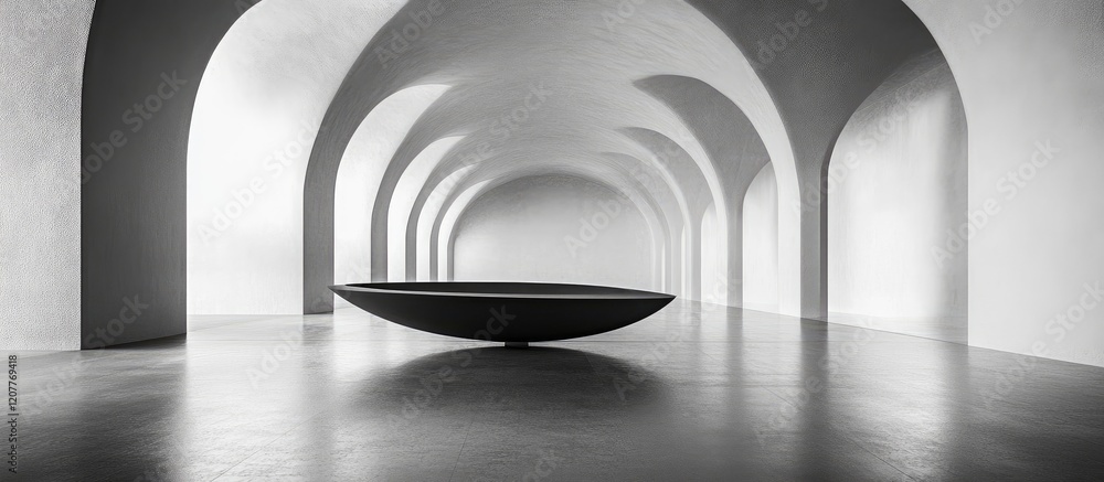 Poster elegant minimalist monochrome interior featuring spacious arched architecture and a central dark bow