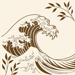 Abstract Gold Minimalist Wave and Line Luxury Art Deco Background with Organic Japanese Pattern