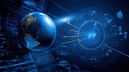 Obraz premium Futuristic Digital World Concept with Earth and Data Visualization