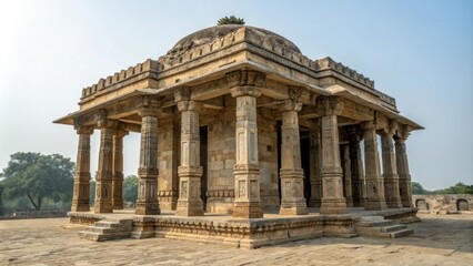 Fototapeta premium Ancient stone structure with intricate carvings, stone architecture, carvings, ancient stones, mysterious symbols, mystical artwork