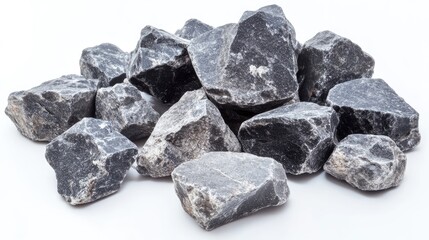 Gray Rocks Piled on a Clean White Surface for Natural Textural Background or Landscaping Concepts