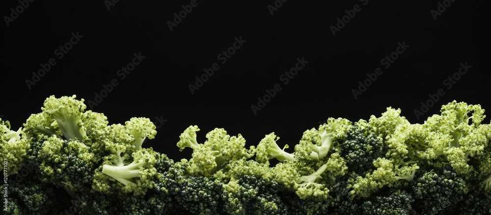 Aufkleber fresh green broccoli bunch on dark black background with ample empty space for text layout healthy n