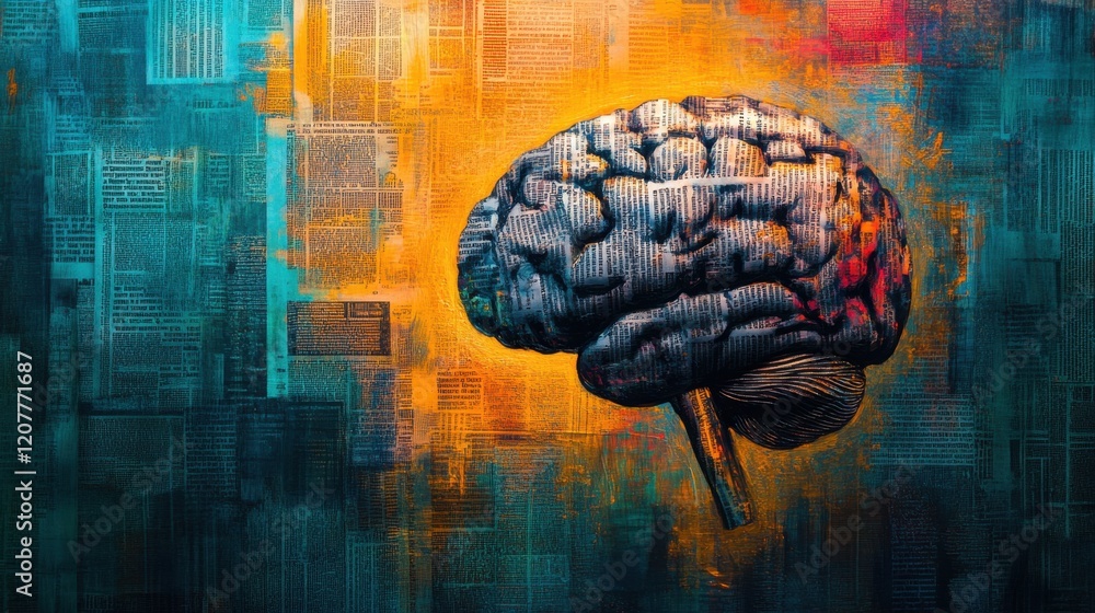 Poster abstract representation of a brain with colorful background effects