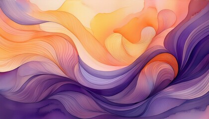 Fototapeta premium soft purple and orange abstract watercolor background with flowing lines