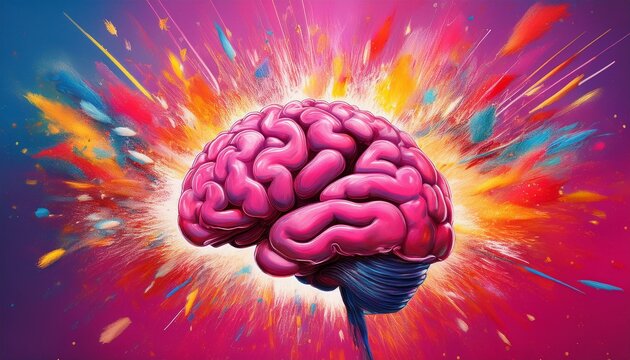 exploding pink brain on a vibrant background