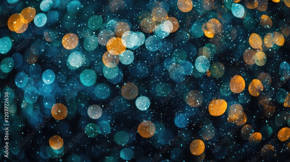 Aufkleber elegant dark bokeh background featuring soft blue green and orange bubbles creating a dreamy festive