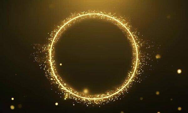 gold neon light animation moving in circle shape, 4k resolution video footage, generated ai