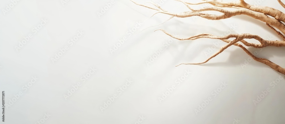 Poster fresh ginger root with earthy brown tones displayed on a soft white background featuring ample negat