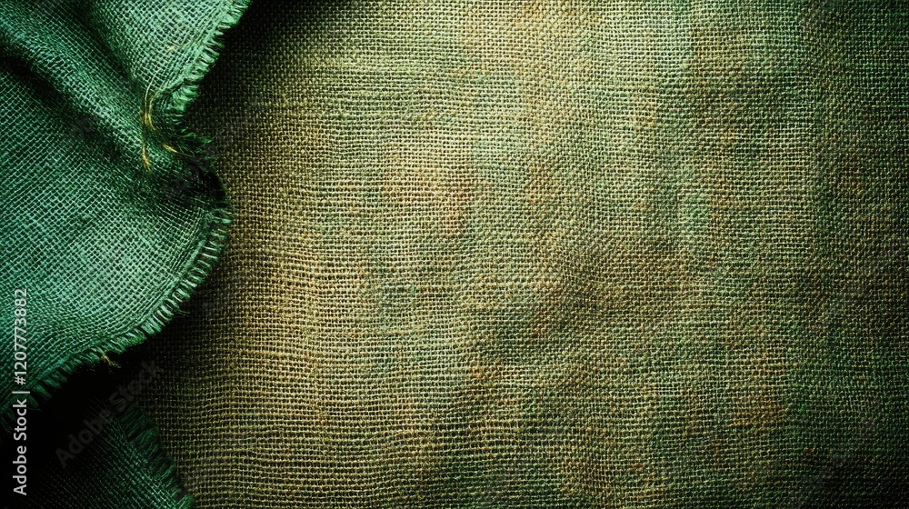 Poster green burlap texture overlay on dark weathered canvas background with black and grey wood patterns a