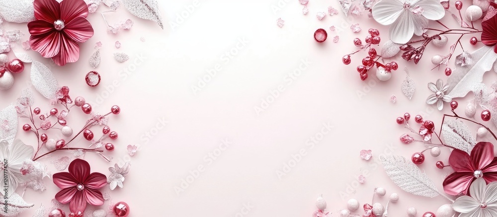 Poster elegant happy new year card featuring a soft pink and white floral design with ample empty copy spac