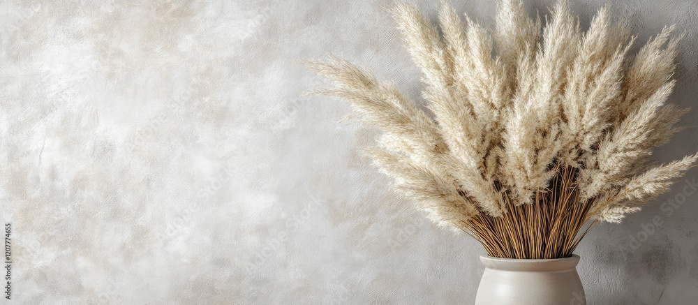 Poster elegant minimalist pampas grass arrangement in a neutral-toned jar against a soft beige background w