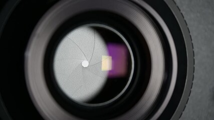 Photographic lens aperture with open and closed movements.