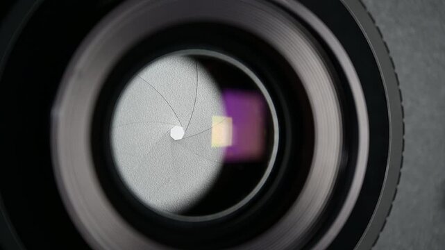 Photographic lens aperture with open and closed movements.
