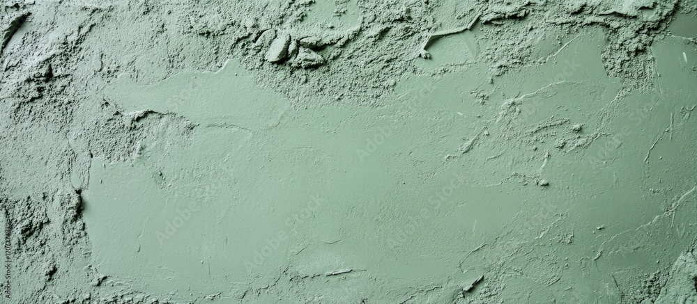 Poster textured green cement plaster applied on a smooth bedding surface with ample empty space for overlay