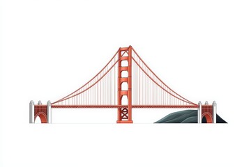 Fototapeta premium Red suspension bridge vector on white background highlighting minimalist design and strong structural symmetry for conceptual engineering illustration