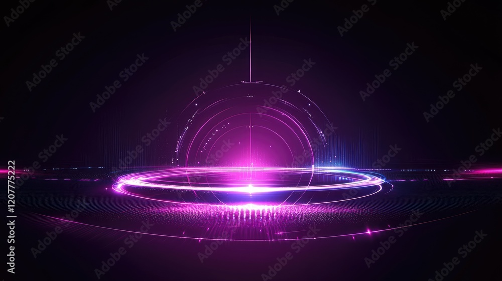 Poster futuristic holographic interface with vibrant purple and blue digital elements and connected lines o