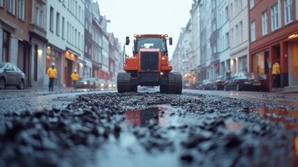Obraz premium Road repair machine on city street.