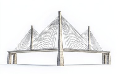 Fototapeta premium Modern cable stayed bridge with clean architectural lines and white toned design, symbolizing structural engineering and contemporary infrastructure